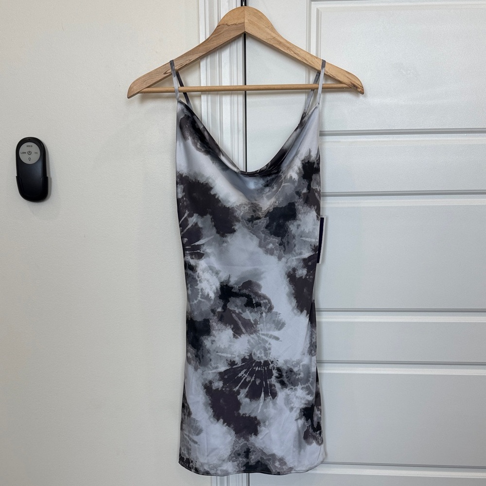 NEW Dear Moon Satin Spaghetti Strap Dress Grey Black Watercolor, Juniors sz 5